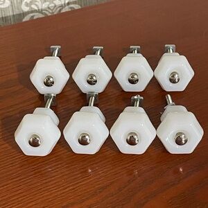 Lot of 8~White Depression Glass Pulls~Knobs